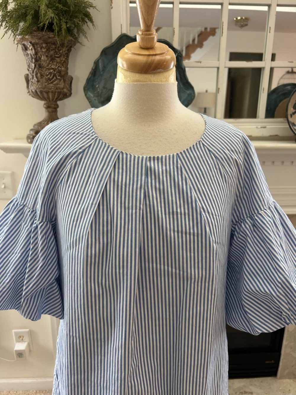Crosby Blue and White Striped Puff-Sleeve Dress - Picture 2 of 9